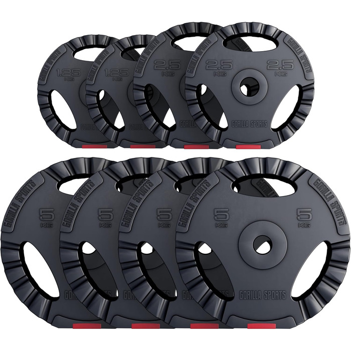 Диски для штанги GORILLA SPORTS, набір 27,5 кг, трихват, пластик, діаметр 30/31 мм