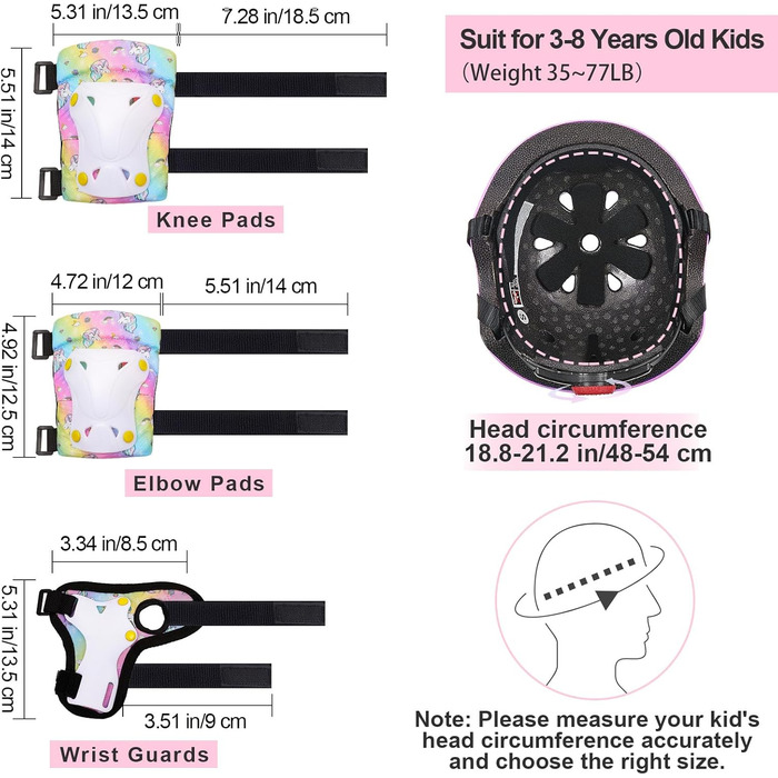 Дитячий шолом Unicorn Castle 7-в-1 з наколінниками, налокітниками та захистом зап'ястків для скейтборду, роликів, велосипеда (рожевий), 3-8 років