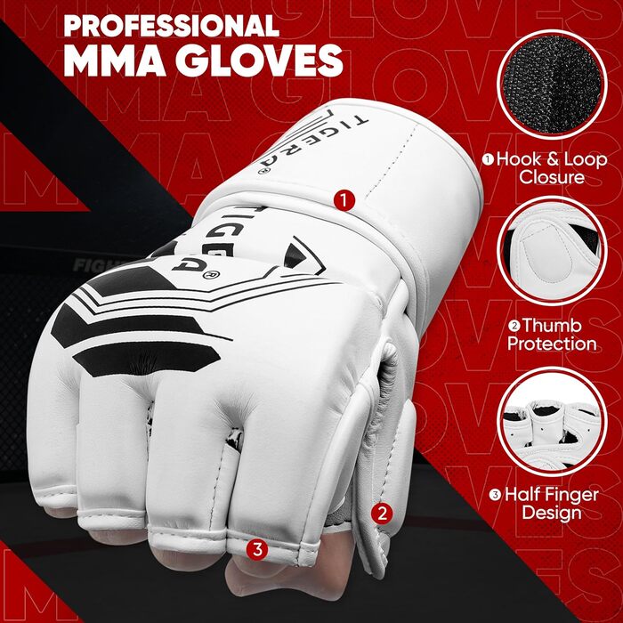 Рукавички для MMA TIGERA: бокс, кікбоксинг, муай-тай, спаринги (S/M, білі)