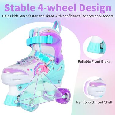 Ролики дитячі BELEEV, 4 розміри, регульовані, з LED-підсвіткою, фіолетові