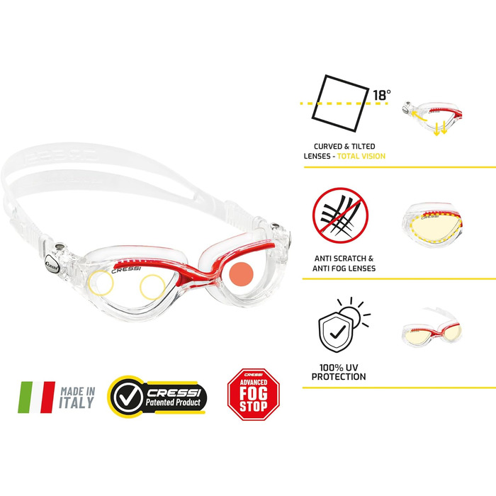 Окуляри для плавання Cressi Flash - чоловічі, з окремими лінзами, проти запотівання, подряпин та УФ-випромінювання, універсальний розмір, чорний/сірий, димчасті лінзи (прозорі/сині, дзеркальні лінзи)