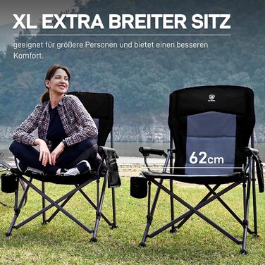 Крісло для кемпінгу Ever Advanced XL: міцне, розкладне, з кишенею та тримачем для напоїв (62 см)