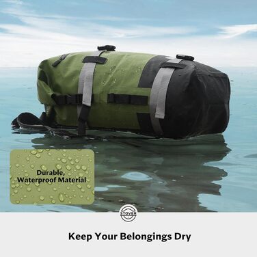 Водонепроникний рюкзак STOVER Dry Bag, 40 л, для каякінгу та водних активностей, з надійним Roll-Top, плаваюча сумка з фронтальною кишенею та світловідбиваючим елементом (Зелений)