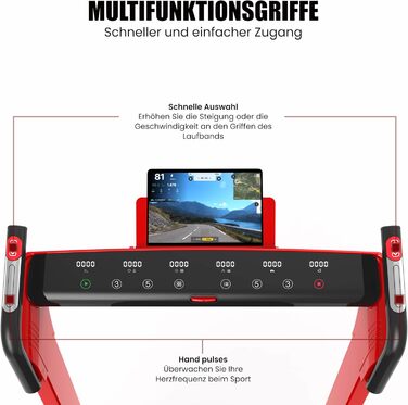 Бігова доріжка Care Fitness з мотором, складана, електрична, з моторизованим нахилом, LCD-дисплеєм і підтримкою додатка Kinomap для дому