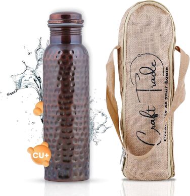 Фляга для води з міді, 1000 мл, античний дизайн, з кришкою та сумкою. Ідеально для офісу та йоги. (1 шт.)