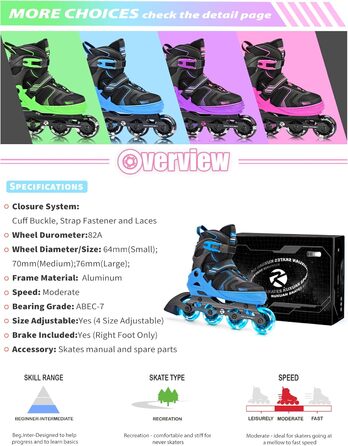 Роликові ковзани Kuxuan для дітей та підлітків, розмір EU 34-37, з підсвічуванням, синього кольору