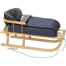 Дитячий санки на дереві з підніжкою та зимовим мішком, 90 см, з пудкою | 10 кольорів (сірий)