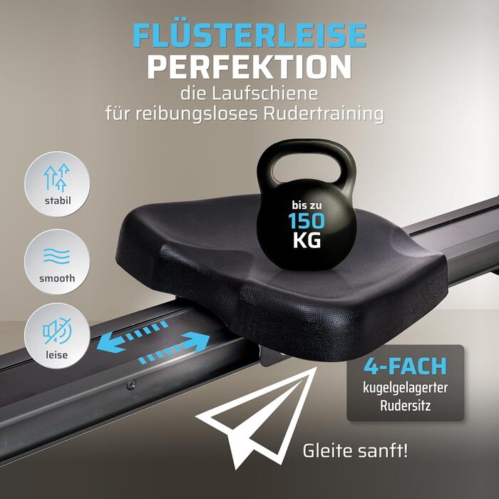 Гребний тренажер SportPlus для дому, складаний, з магнітним опором, чорний/чорний, до 150 кг, сумісний з додатком