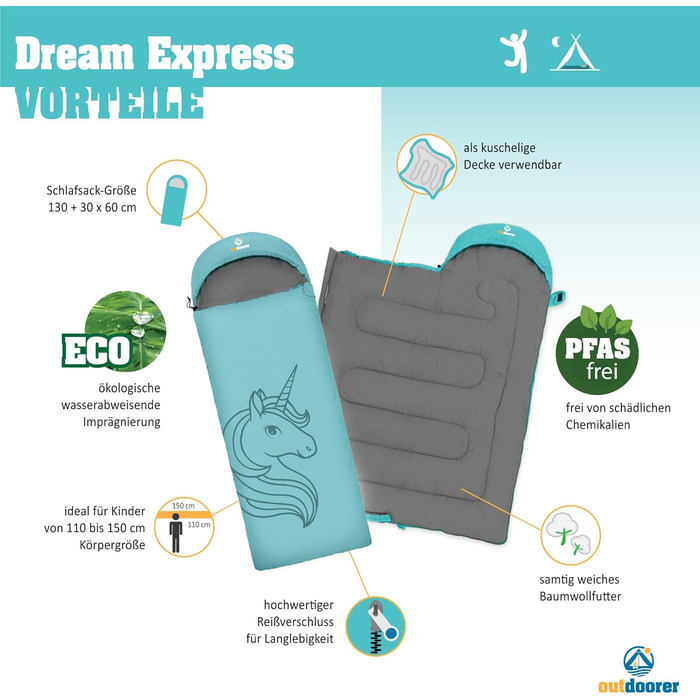 Дитячий спальник Outdoorer Dream Express - кокон з бавовняною підкладкою (аква)