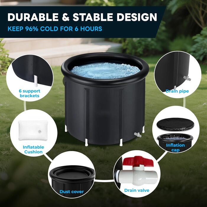 Преміум Ейсбад XL (80 см Ø) - Комплект для криотерапії з тони, крио ванна, криотонна з кришкою та тканиною - для відновлення та оздоровлення