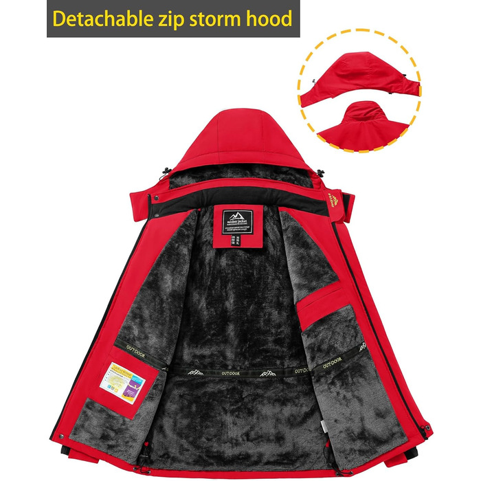 TACVASEN чоловіча тепла зимова куртка з капюшоном, водонепроникна, червона