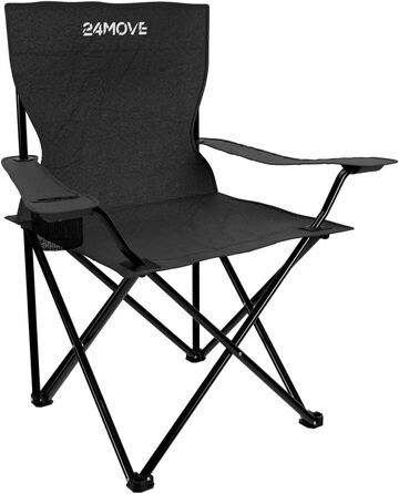 Складний стілець 24MOVE® для риболовлі та відпочинку на природі: чорний складаний стілець з підстаканником, для кемпінгу, саду та дому, поліестер