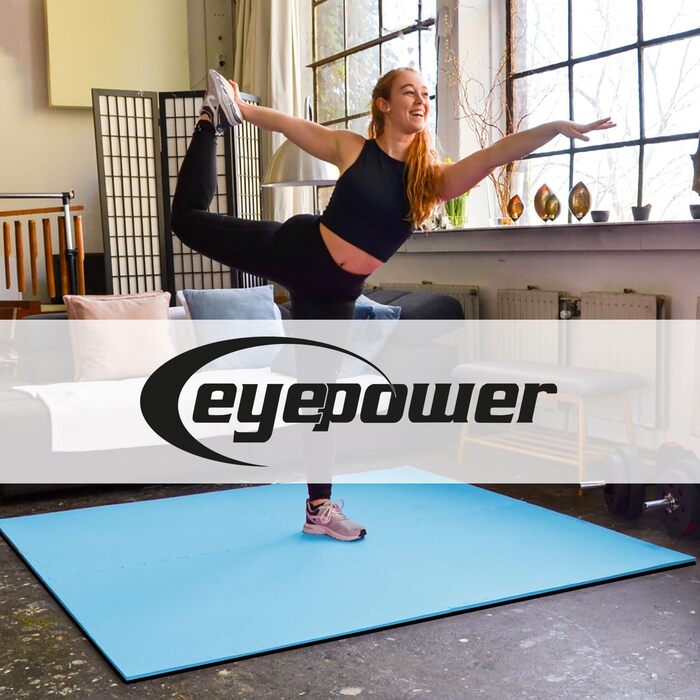 Пазловий спортивний мат Eyepower 2,5 см, EVA, 1 м², 4 шт., синьо-чорний, тренувальний килимок для фітнесу, спортзалу, з незначними дефектами