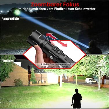 Ліхтарик Shadowhawk LED акумуляторний 2 шт. | Тактичний ліхтарик (2 вимикачі) 500000 люмен, до 1000 м, 12 годин роботи, для кемпінгу/походу/відпочинку на природі, регульована яскравість, чорний