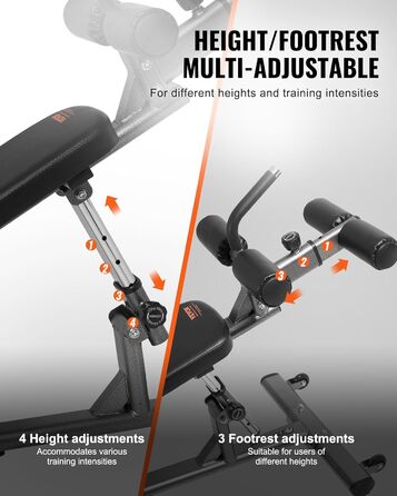 VEVOR лавка для пресу, Bauchbank з обертовим ручками, регульована висота, міцна сталь, 500/600/453,6 кг, для фітнесу вдома, силові тренування, лавка для пресу/1000lbs