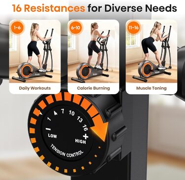 Еліптичний тренажер Niceday для дому, тихий, з магнітним опором, 16 рівнів, крок 39 см, до 150 кг, збірка 90%, Німеччина