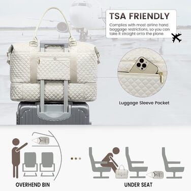 Спортивна сумка LOVEVOOK для жінок: велика дорожня сумка-мішок з косметичкою, відділенням для взуття та мокрих речей. Ідеальна для подорожей, клініки, пологів, вихідних. Водостійка сумка ручної поклажі для літака. 2 шт. Бежевий колір.