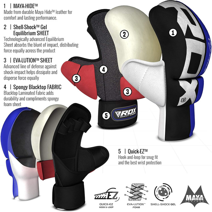 Боксерські рукавички RDX для чоловіків та жінок, рукавички для спарингу, кікбоксингу, муай-тай, рукопашного бою, відкрита долоня, блакитні