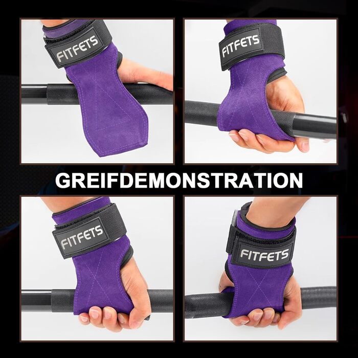 Лідши для важкої атлетики Zughilfen: шкіряні ремені для тренувань, бодібілдингу, пауерліфтингу та фітнесу (фіолетовий)