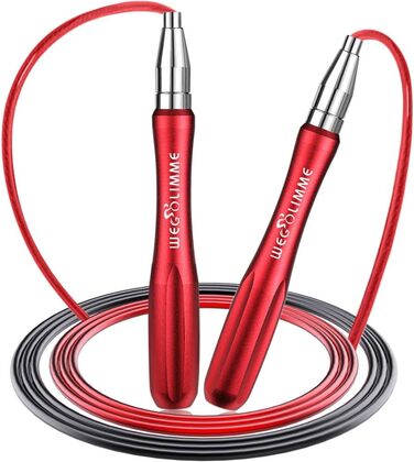 Стрибкове канат Sport Springseil для фітнесу дорослих, сталевий, 5 мм, з підшипниками, 2 запасні канати, червоний