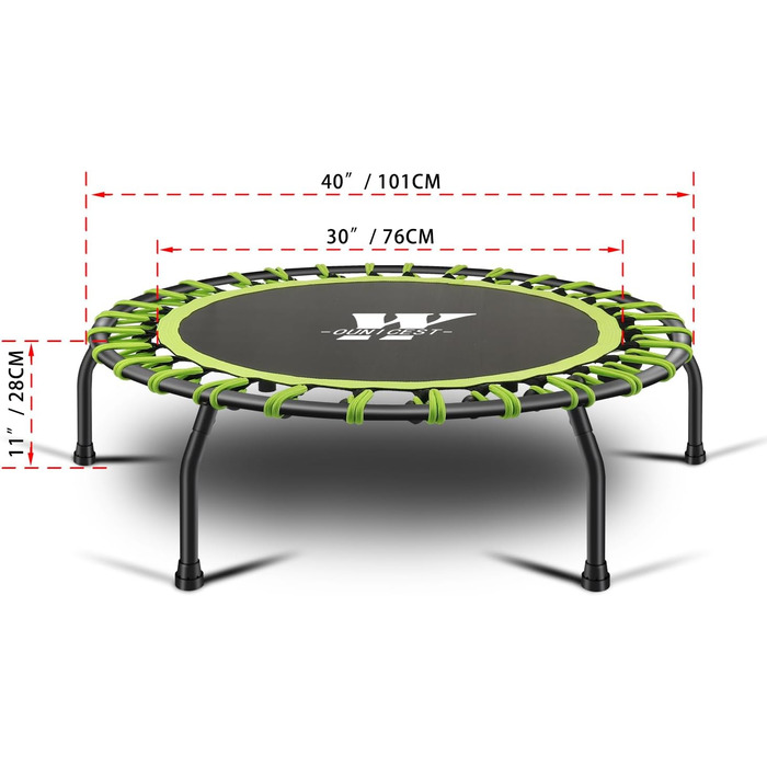 Трамплін для фітнесу 112 см, міні-трамплін для дому, з регульованою ручкою (3 положення), система пружин, до 150 кг, зелений