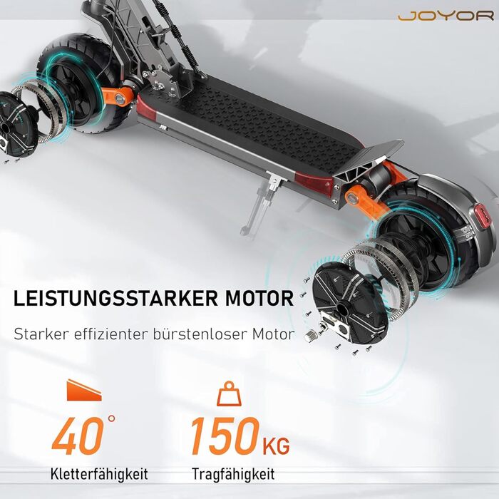 Електросамокат JOYOR S-Серія 48/60V 26/18Ah, запас ходу 40-85 км, механічна/гідравлічна гальмівна система, подвійна амортизація, складаний, 10-дюймові колеса, модель S10S