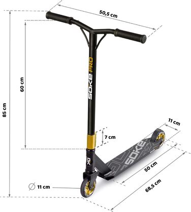 SOKE Stunt Scooter PRO: трюковий самокат для дорослих та дітей, ABEC 9 підшипники, чорно-золотий, вантажопідйомність 100 кг