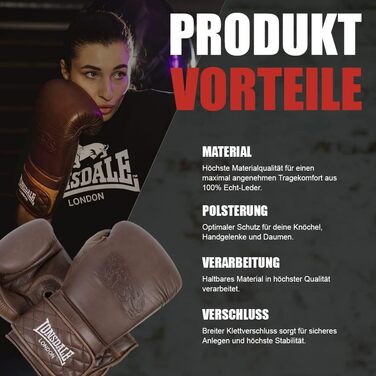 Боксерські рукавички Lonsdale зі шкіри, вінтажні, коричневі, 12 oz