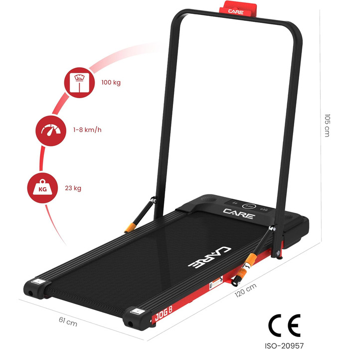 Біговий тренажер CARE FITNESS Jog 8: швидкість до 8 км/год, 4 функції, пульт ДК, комфорт та тихий мотор