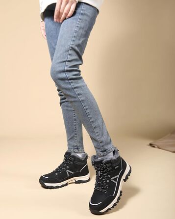 Зимові черевики для жінок: теплі трекінгові черевики, черевики для снігу, розмір 36-41 (чорний з білими лініями, 39 EU)