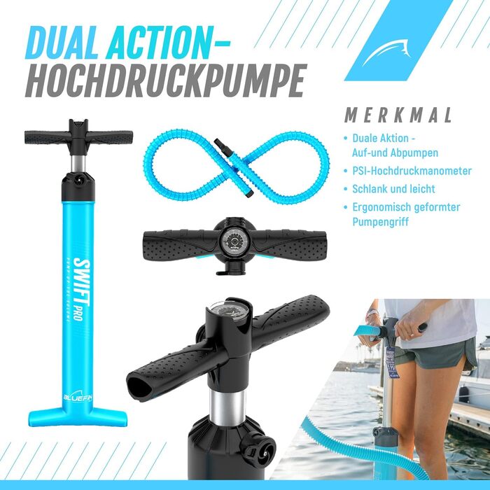 Набір для SUP Bluefin Cruise Premium: надувне весло для дорослих, з рюкзаком, веслом з фібергласу та насосом. 5 років гарантії. Колір: блакитний, довжина: 15'