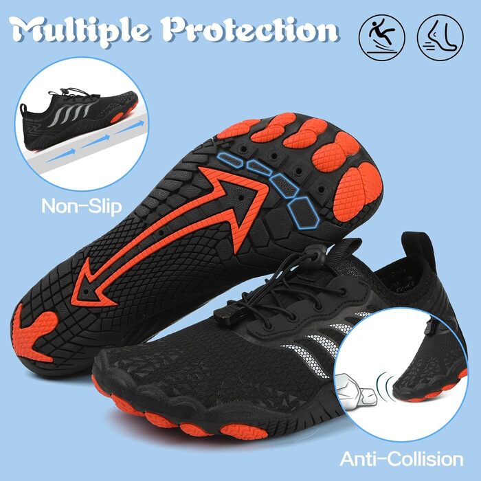 Чоловічі та жіночі аквашузи для плавання та серфінгу. Швидковисихаючі пляжні шльопанці, 44 EU, чорний колір