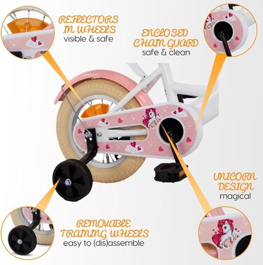 Дитячий велосипед Dolly 12 дюймів | для дівчаток 2-4 роки | з бічними колесами | проста збірка | білий