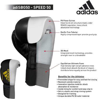 Боксерські рукавички Adidas Speed 50, чорні/золоті, 4oz