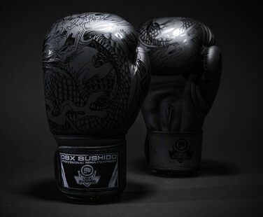 Боксерські рукавички DBX BUSHIDO Black Dragon 12oz для спарингів, кікбоксингу, бойових мистецтв, чорні