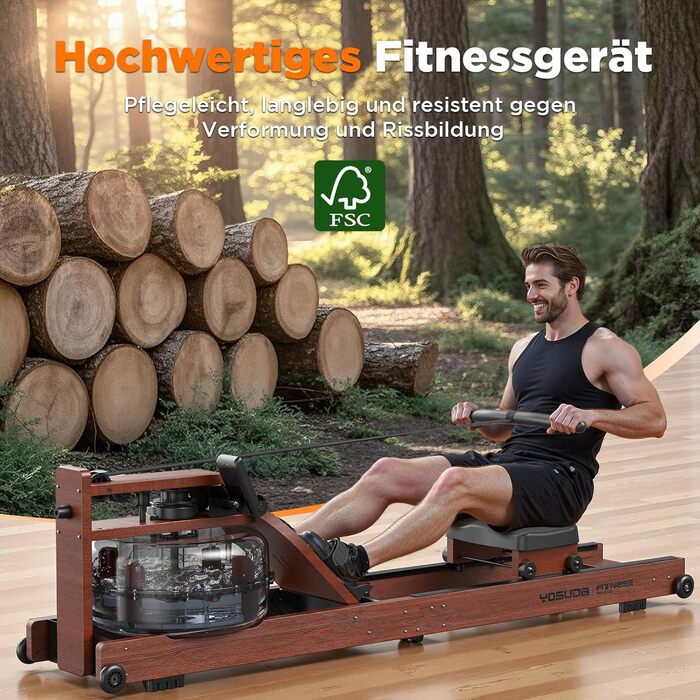 Гребний тренажер YOSUDA 2025 Neu Wasser - складаний, з Bluetooth, дисплеєм та регульованим тримачем для телефону. Максимальна висота користувача 190 см, вага 182 кг. Ідеально для домашніх тренувань.