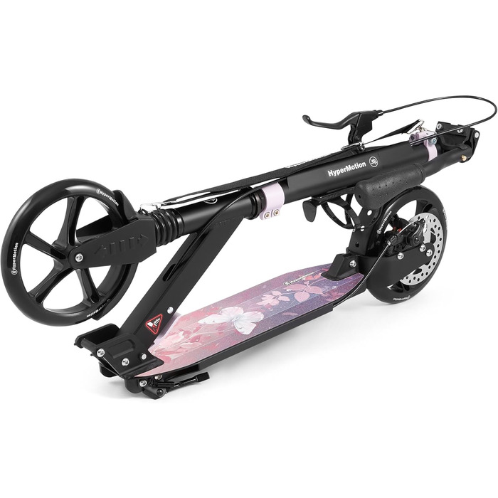 Самокат дитячий та підлітковий HyperMotion Vibe алюмінієвий, до 100 кг, складний, регульована висота керма, колеса 200 мм, ABEC-7 (Чорний з рожевим)