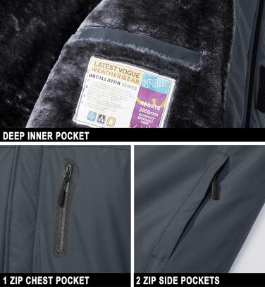 Чоловіча зимова куртка MAGCOMSEN, водонепроникна, з флісовою підкладкою, вітрозахисна, для туризму та активного відпочинку, знімний капюшон (L, темно-сірий)