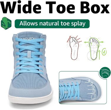 Черевики Saguaro Barfußschuhe High-Top для чоловіків та жінок з широкою передньою частиною та підошвою Zero-Drop, розмір 36-48 (Блакитний, 42 EU)