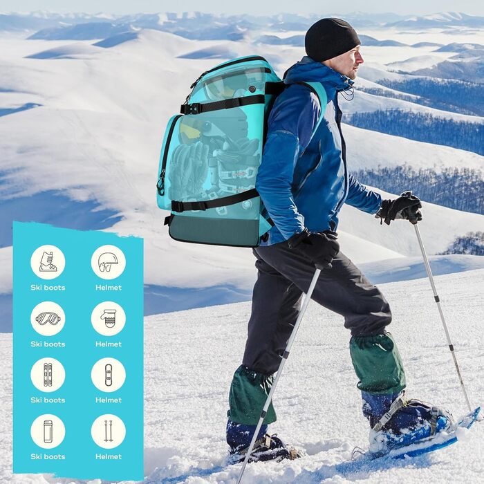 Чохол для лижних черевиків Maelstrom, 55 л, великий рюкзак для подорожей, водонепроникний для сноуборду та лижного спорядження (Морська синя)