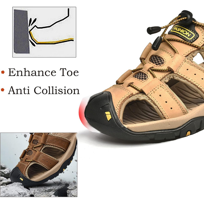 Чоловічі сандалі з натуральної шкіри для відпочинку, трекінгу та риболовлі. Легкі, дихаючі сандалі на літо (47 EU, Хакі)