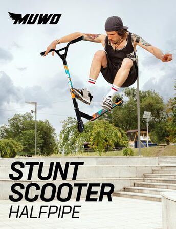 MUWO Halfpipe Stunt Scooter - Станкт-скутер Halfpipe для трюків та екстриму. З антиковзною платформою, гнучкою гальмівкою та 360° поворотом. Підходить для дітей та дорослих. Помаранчевий колір