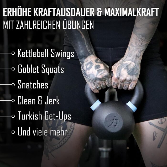 Гиря чавунна Strength Shop 10 кг з ергономічною ручкою, чорне порошкове покриття, кольорове маркування ваги, для функціонального тренування всього тіла, надміцна та довговічна