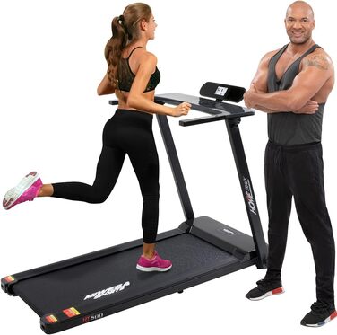 Електрична бігова доріжка Miweba Sports HT500, 3 к.с., 14 км/год, 120 кг, складана, велика бігова поверхня, LCD-дисплей, 12 програм, для дому, чорна