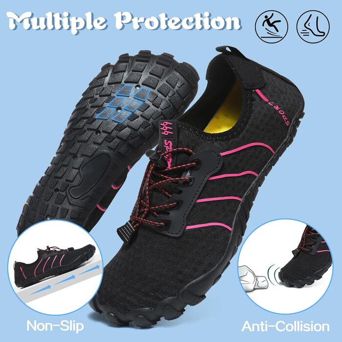 Чоловічі та жіночі аквашузи для плавання та серфінгу, швидко сохнуть, чорно-рожеві (36 EU)