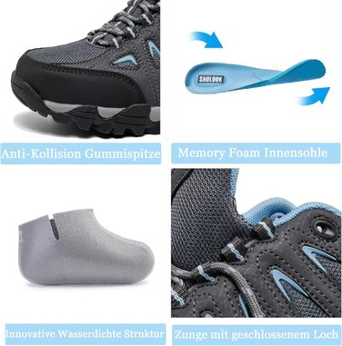 Туфлі для хайкінгу SHULOOK для жінок, водонепроникні, легкі, трекінгові, з антиковзкою підошвою, для активного відпочинку, кемпінгу, риболовлі, сірі, блакитні, 40 EU