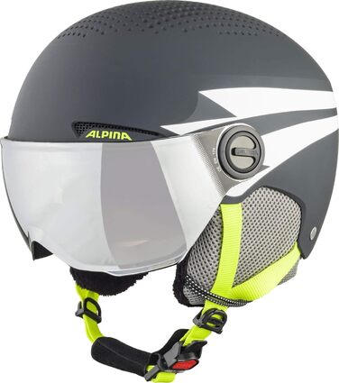Дитячий лижний шолом ALPINA ZUPO VISOR Q-LITE з посиленим контрастом, візор, легкий, преміум-якість, матовий сірий-неоновий, 51-55 см