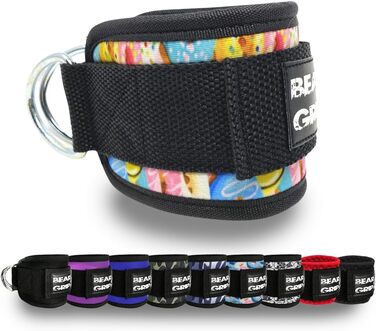 Петлі для ніг BEAR GRIP з неопрена з хутром, подвійні D-кільця з нержавіючої сталі, міцна застібка, для тренування преса, сідниць і ніг, пара