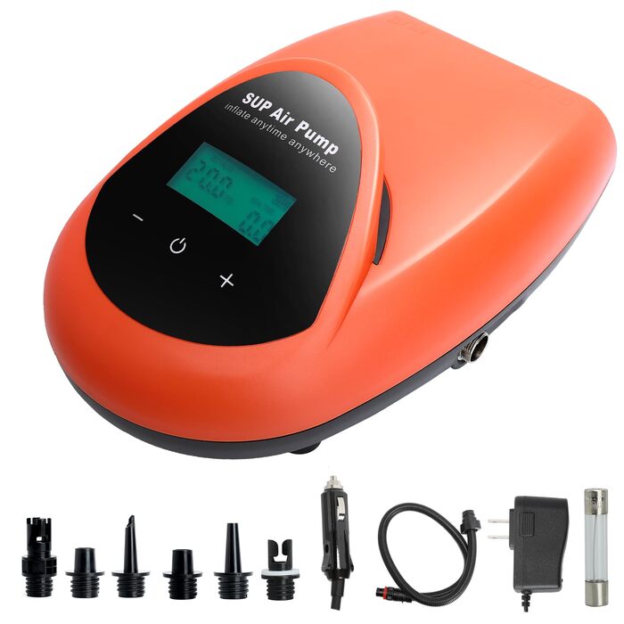 Електричний насос для SUP дошки з акумулятором TONSIM, 20PSI, LCD-дисплей, автоматичне вимкнення, для SUP, каяків, наметів, човнів та повітряних матраців, помаранчевий