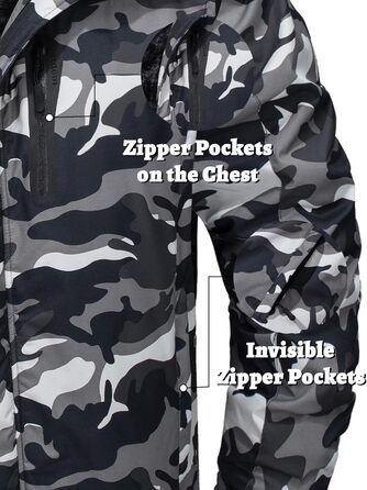 TACVASEN Куртка зимова чоловіча водонепроникна тепла, флісова підкладка, софтшелл, дихаюча, функціональна з відстібною капюшоном (3XL, Чорний камуфляж)